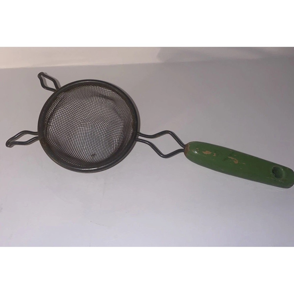 Vinatge Kitchen Mini Small Strainer Set Collectable Kitchen Utensil Green Handle
